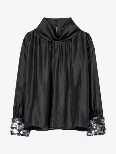 Luisa Cerano Luisa Cerano Bluse mit Pailletten-Manchette - deep black