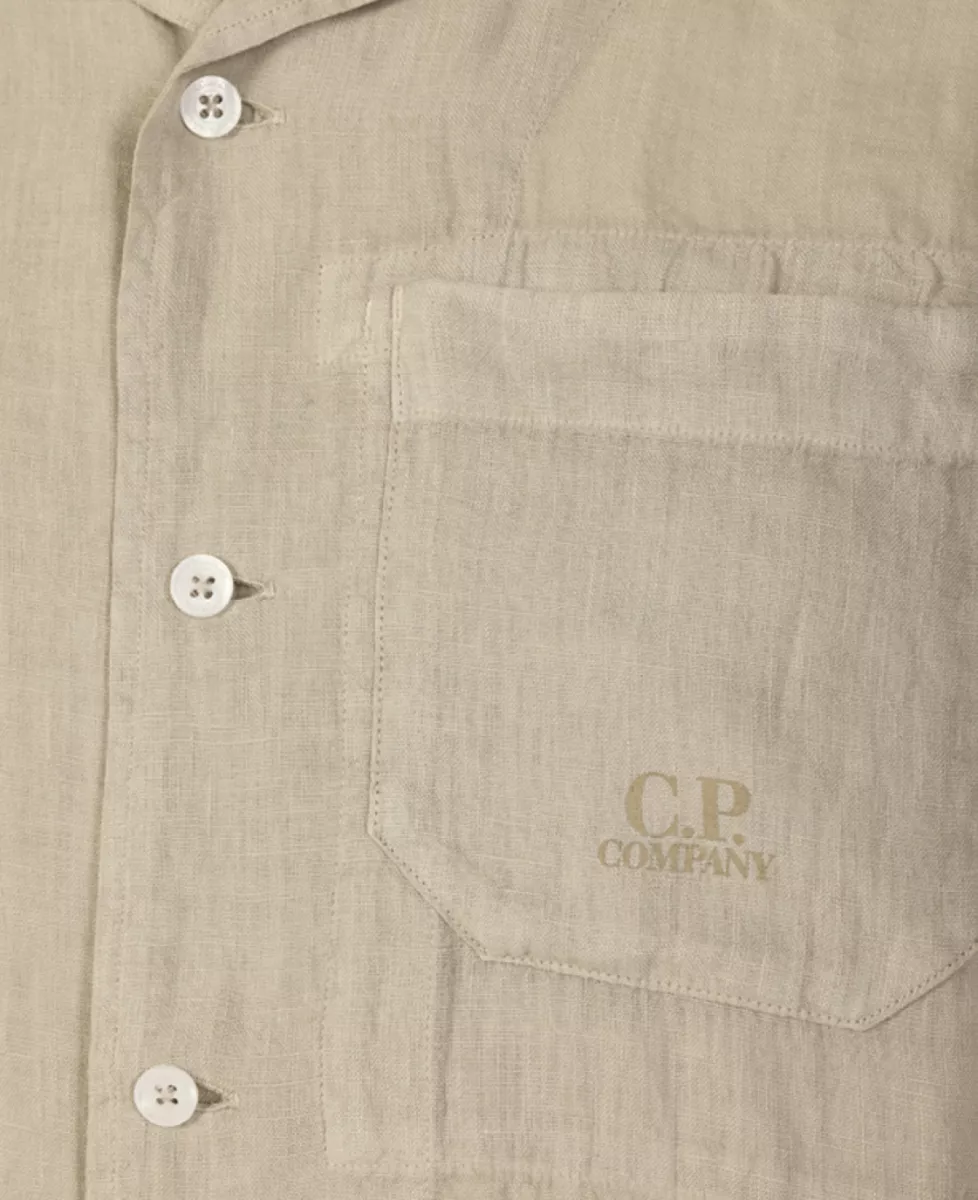 C.P. Company Overhemd Linnen KM - Taupe 3 C.P. Company C.P. Company Overhemd Linnen KM - Taupe