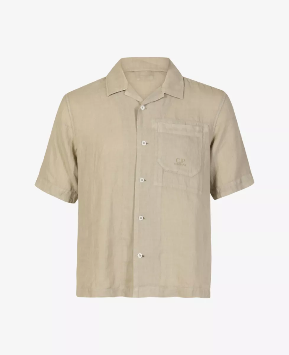 C.P. Company Overhemd Linnen KM - Taupe 1 C.P. Company C.P. Company Overhemd Linnen KM - Taupe