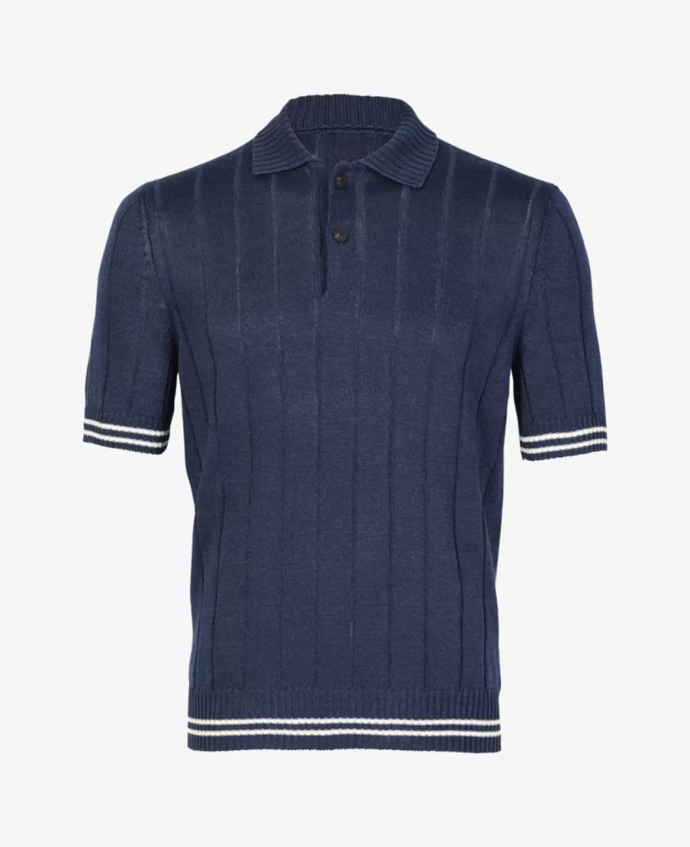 Gran Sasso Polo Gebreid Linnen - Donkerblauw 1 Gran Sasso Gran Sasso Polo Gebreid Linnen - Donkerblauw