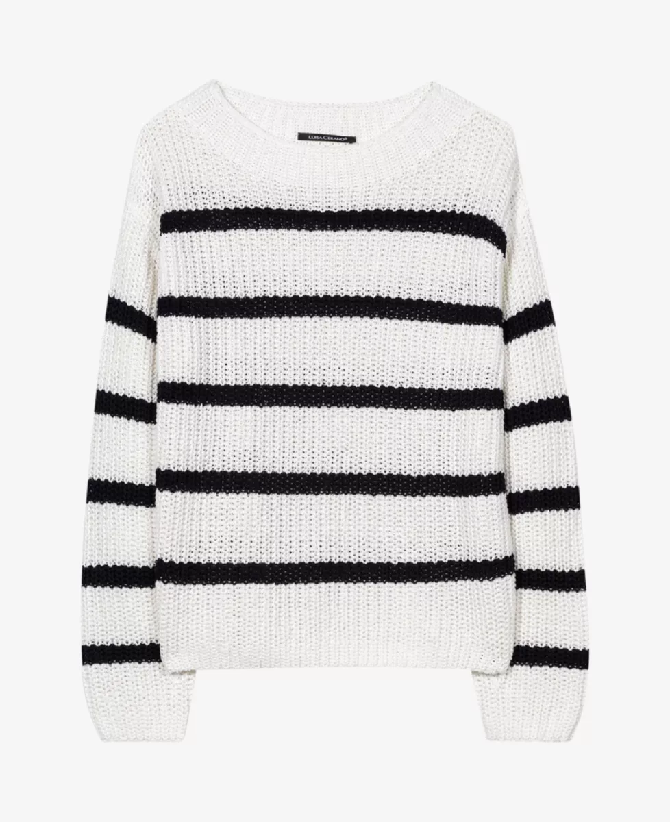 Luisa Cerano Ringel-Pullover aus Leinen-Mix - off-white 1 Luisa Cerano Luisa Cerano Ringel-Pullover aus Leinen-Mix - off-white