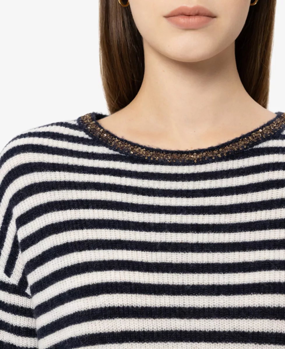 Luisa Cerano Pullover mit Paillettendetail - navy blue stripe 3 Luisa Cerano Luisa Cerano Pullover mit Paillettendetail - navy blue stripe