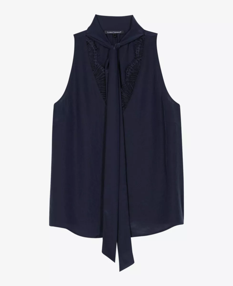 Luisa Cerano Blusentop mit Spitzendetails - navy 1 Luisa Cerano Luisa Cerano Blusentop mit Spitzendetails - navy