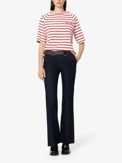 Luisa Cerano Luisa Cerano Ringel-Shirt mit Knopf-Detail - cherry red stripe