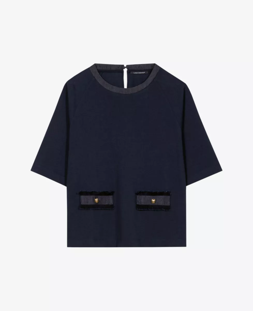 Luisa Cerano Shirt mit Denim-Patch - navy 1 Luisa Cerano Luisa Cerano Shirt mit Denim-Patch - navy