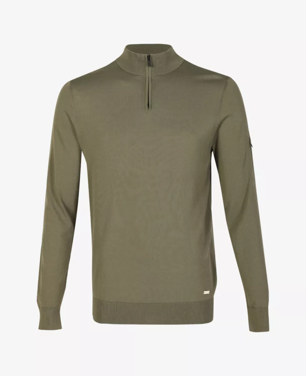 Seven Dials Trui Halfzip - Olive Washed 1 Seven Dials Seven Dials Trui Halfzip - Olive Washed