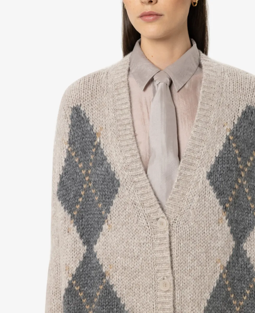 Luisa Cerano Alpaka-Mix-Cardigan mit Muster - pearl/heather grey 3 Luisa Cerano Luisa Cerano Alpaka-Mix-Cardigan mit Muster - pearl/heather grey