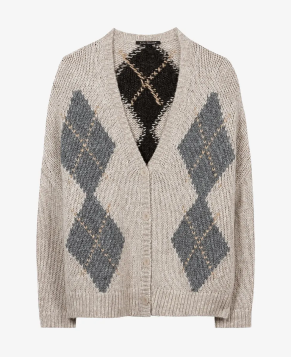 Luisa Cerano Alpaka-Mix-Cardigan mit Muster - pearl/heather grey 1 Luisa Cerano Luisa Cerano Alpaka-Mix-Cardigan mit Muster - pearl/heather grey