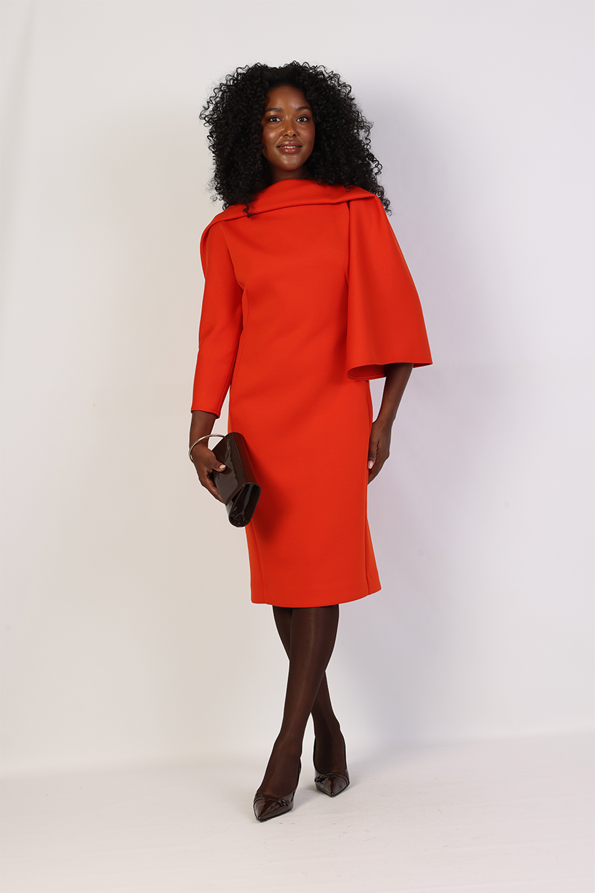 Oranje jurk dames combineren met bruine pumps 2 Oranje jurk dames combineren met bruine pumps - Afbeelding 2