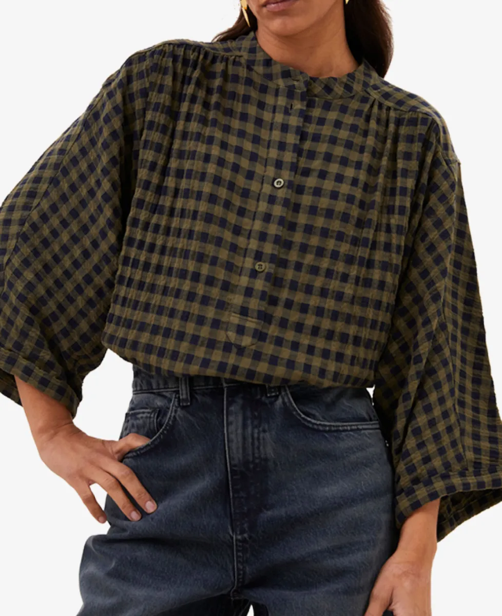 By-Bar Blouse - 1411 olive check 3 By-Bar By-Bar Blouse - 1411 olive check