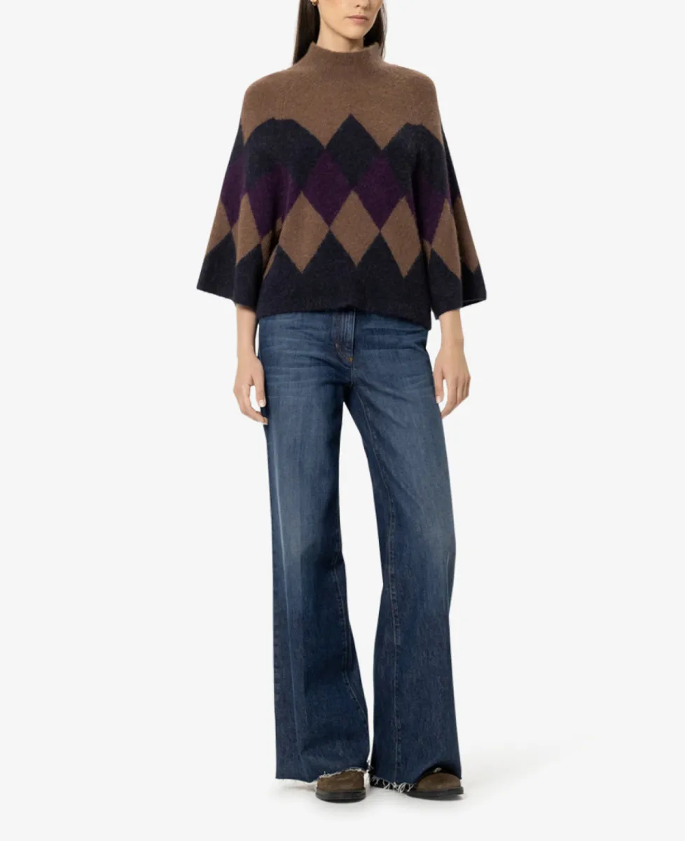Luisa Cerano Cape-Pullover mit Muster - winter navy/caramel 2 Luisa Cerano Luisa Cerano Cape-Pullover mit Muster - winter navy/caramel