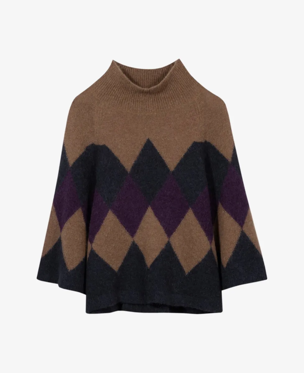 Luisa Cerano Cape-Pullover mit Muster - winter navy/caramel 1 Luisa Cerano Luisa Cerano Cape-Pullover mit Muster - winter navy/caramel