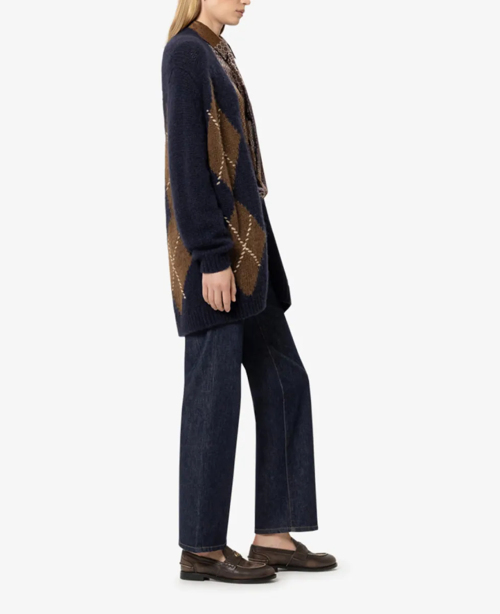 Luisa Cerano Alpaka-Mix-Cardigan mit Muster - winter navy/caramel 3 Luisa Cerano Luisa Cerano Alpaka-Mix-Cardigan mit Muster - winter navy/caramel