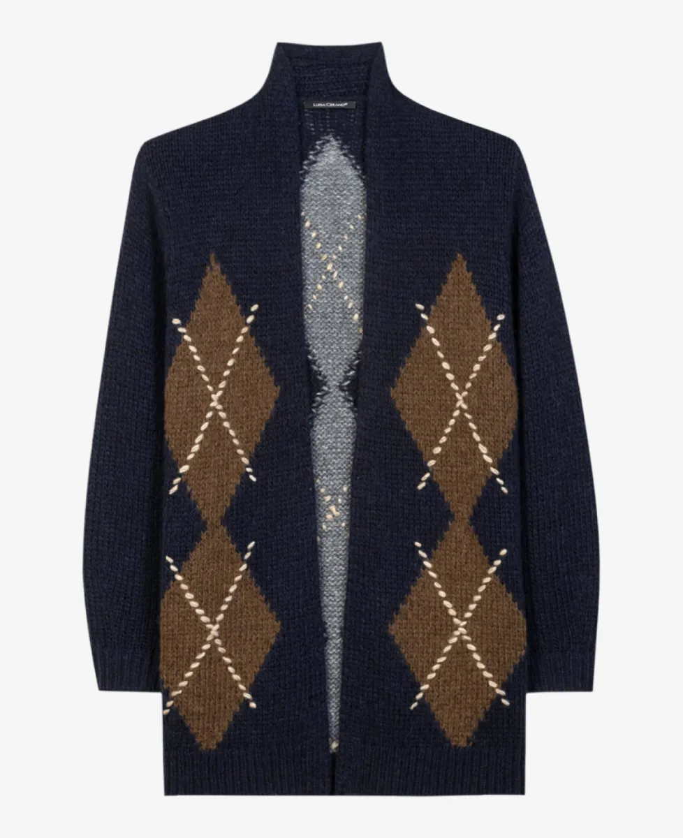 Luisa Cerano Alpaka-Mix-Cardigan mit Muster - winter navy/caramel 1 Luisa Cerano Luisa Cerano Alpaka-Mix-Cardigan mit Muster - winter navy/caramel