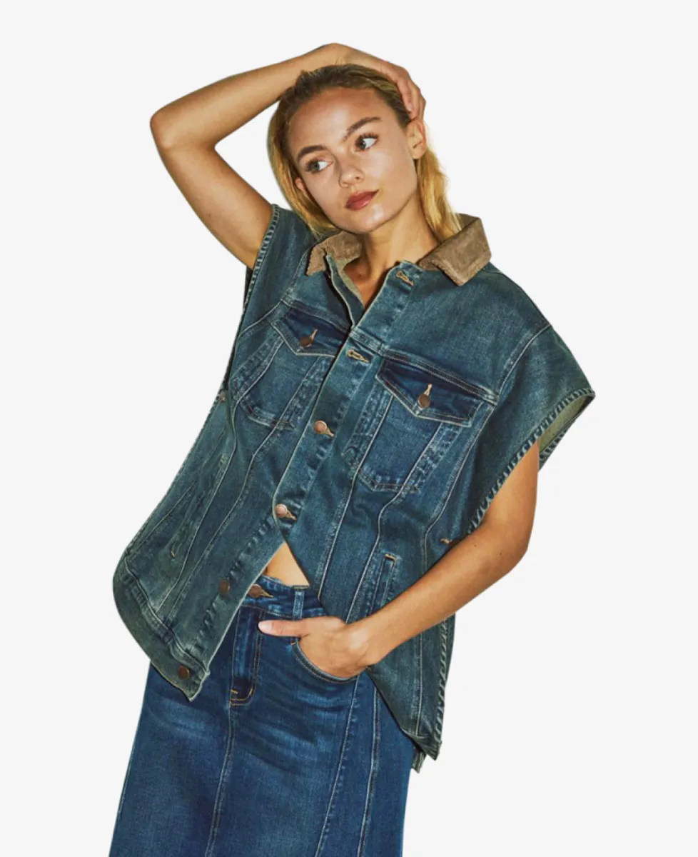 With Black Gilet - Vintage Blue Denim 4 With Black With Black Gilet - Vintage Blue Denim